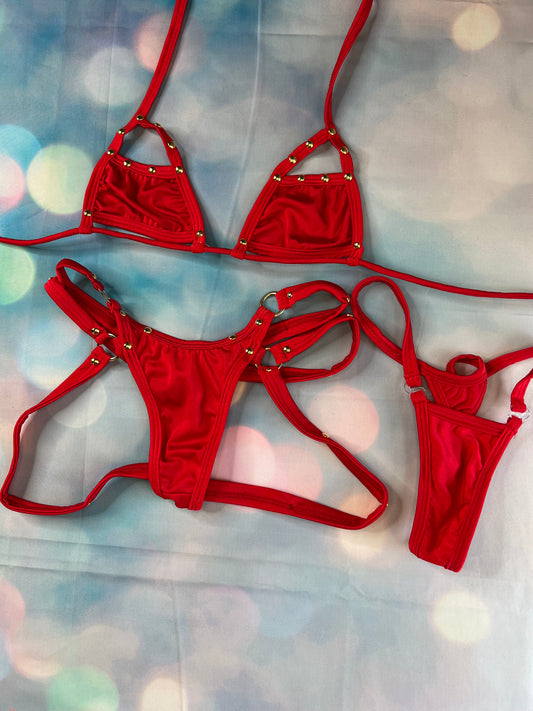 Red Exotic Dance Wear Bikini Two-Piece  Set Sensual Lingerie 