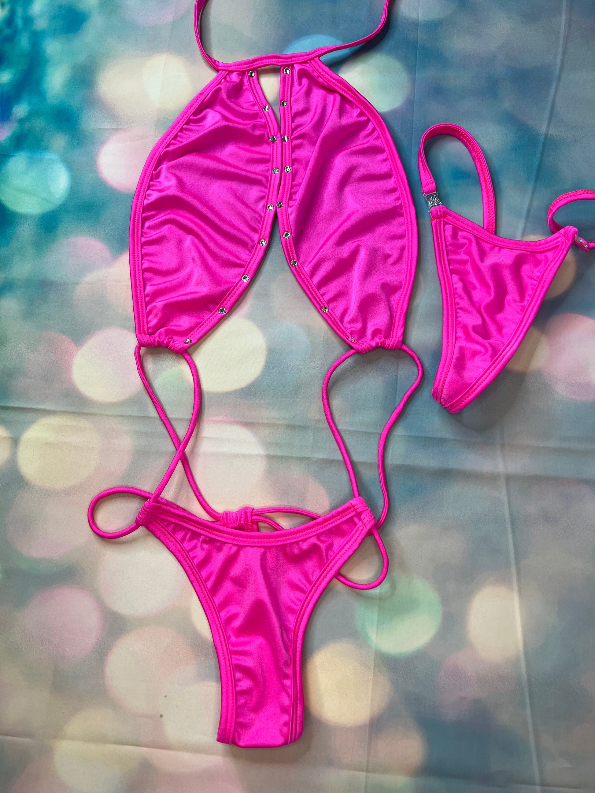 Multi Color Exotic Dance Wear Sling Shot Outfit Hot Pink Baby Blue