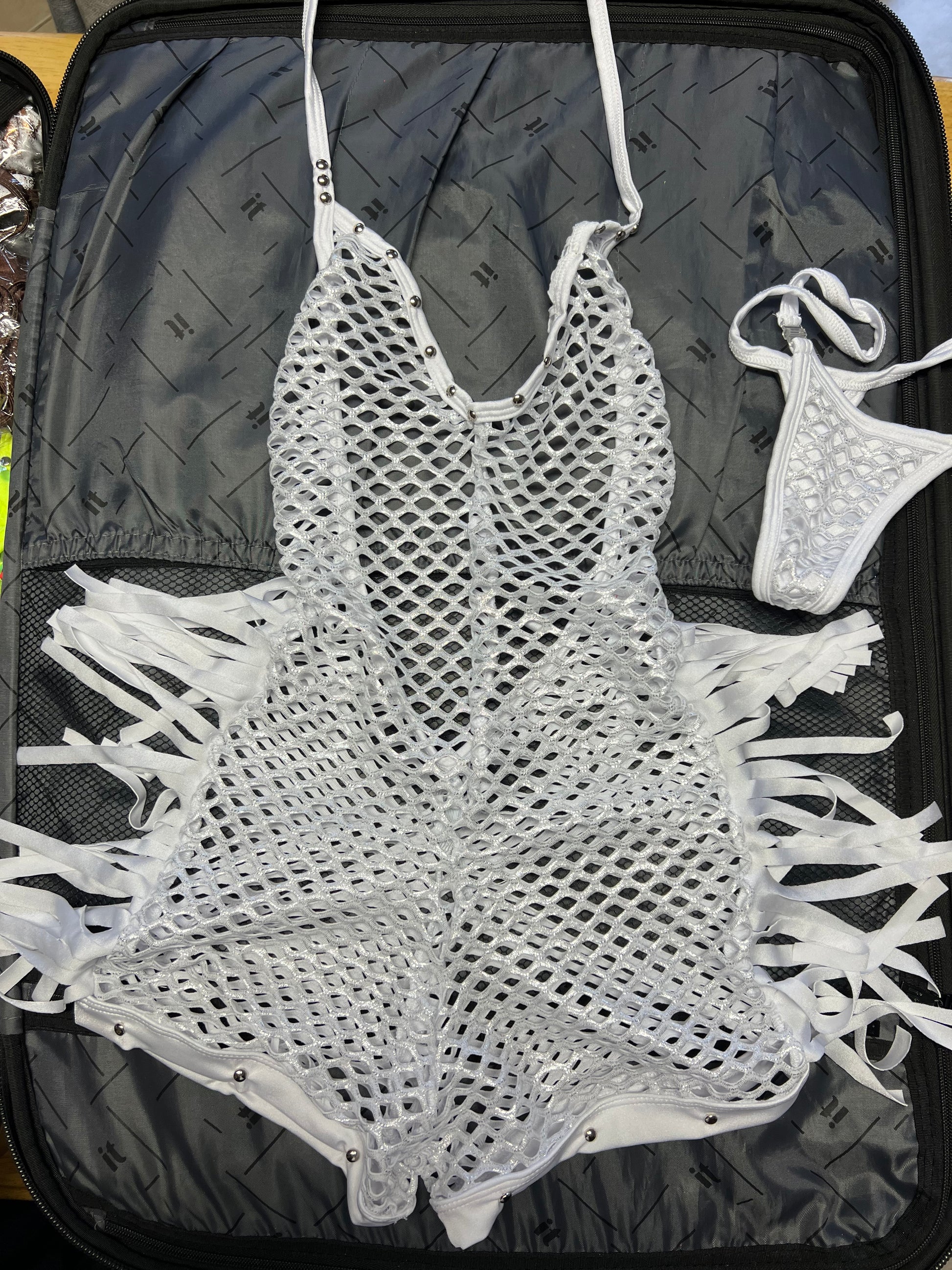 Premium One-Piece Fishnet Fringe Outfit for Exotic Dancers