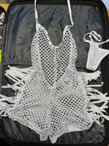 Premium One-Piece Fishnet Fringe Outfit for Exotic Dancers