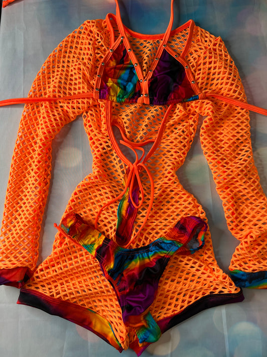 Tie Dye Exotic Dance Wear Romper Outfit
