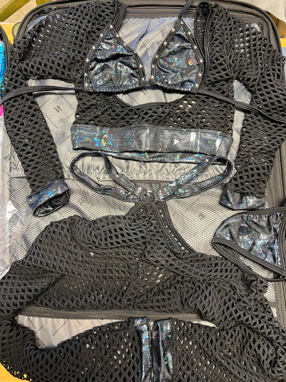 Red Fishnet Two Piece Body Suit Dance Wear & Strippers' Choice 