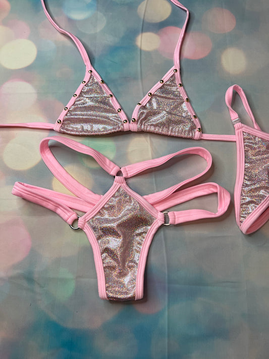 Exotic Dance Wear Baby Pink Two-Piece Premium Stripper Outfit