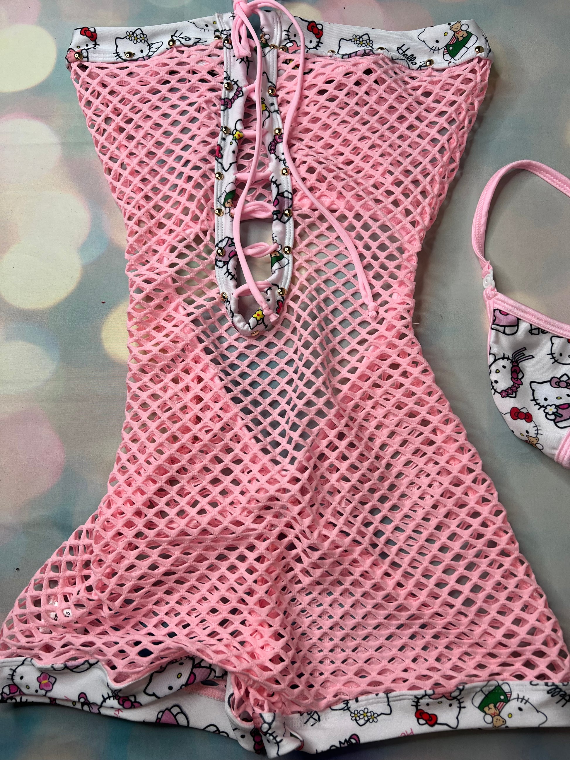 Exotic Dance Wear Baby Pink Kitty Fishnet One-Piece Stylish Stripper ...
