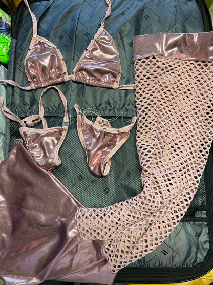 Fishnet Leg Pink Shimmer Stretch Fabric & Nude Outfit 