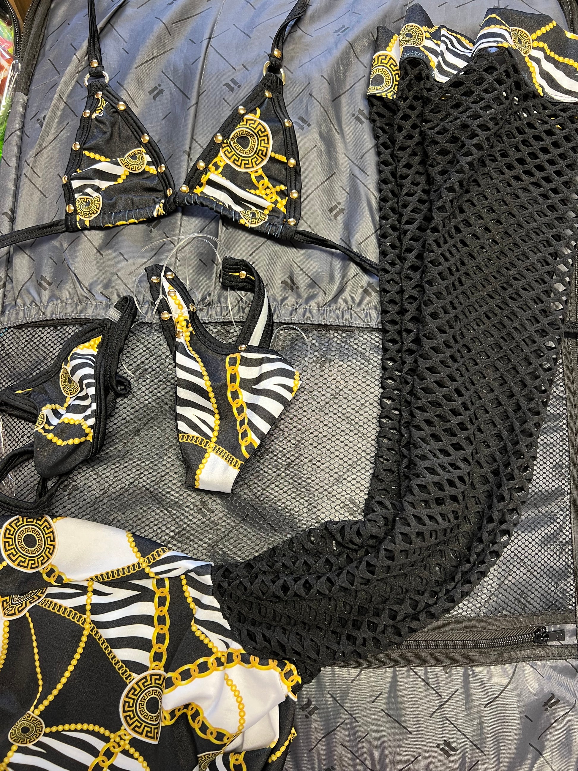 Black/Gold Fishnet Lingerie Leg Outfit Exotic Dance Wear