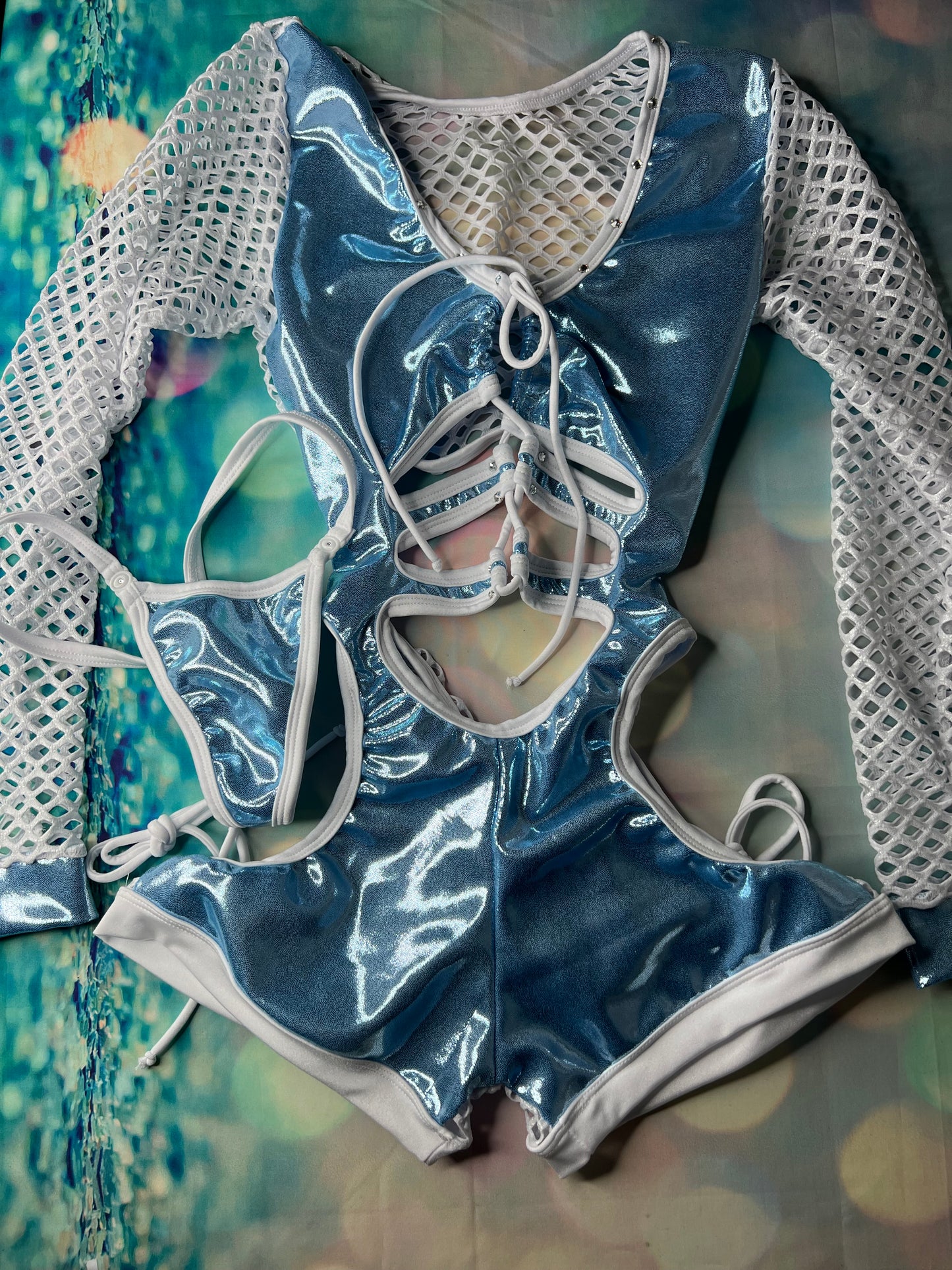 Exotic Dance Wear Baby Blue Romper Outfit Lingerie Sexy 