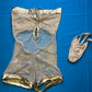 One-Piece Gold Stretch Fabric/Mesh Exotic Wear with Ripped Back