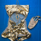 One-Piece Gold Stretch Fabric/Mesh Exotic Wear with Ripped Back