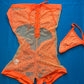 Orange Mesh One-Piece Exotic Dance Wear with Matching Thong