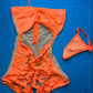 Orange Mesh One-Piece Exotic Dance Wear with Matching Thong