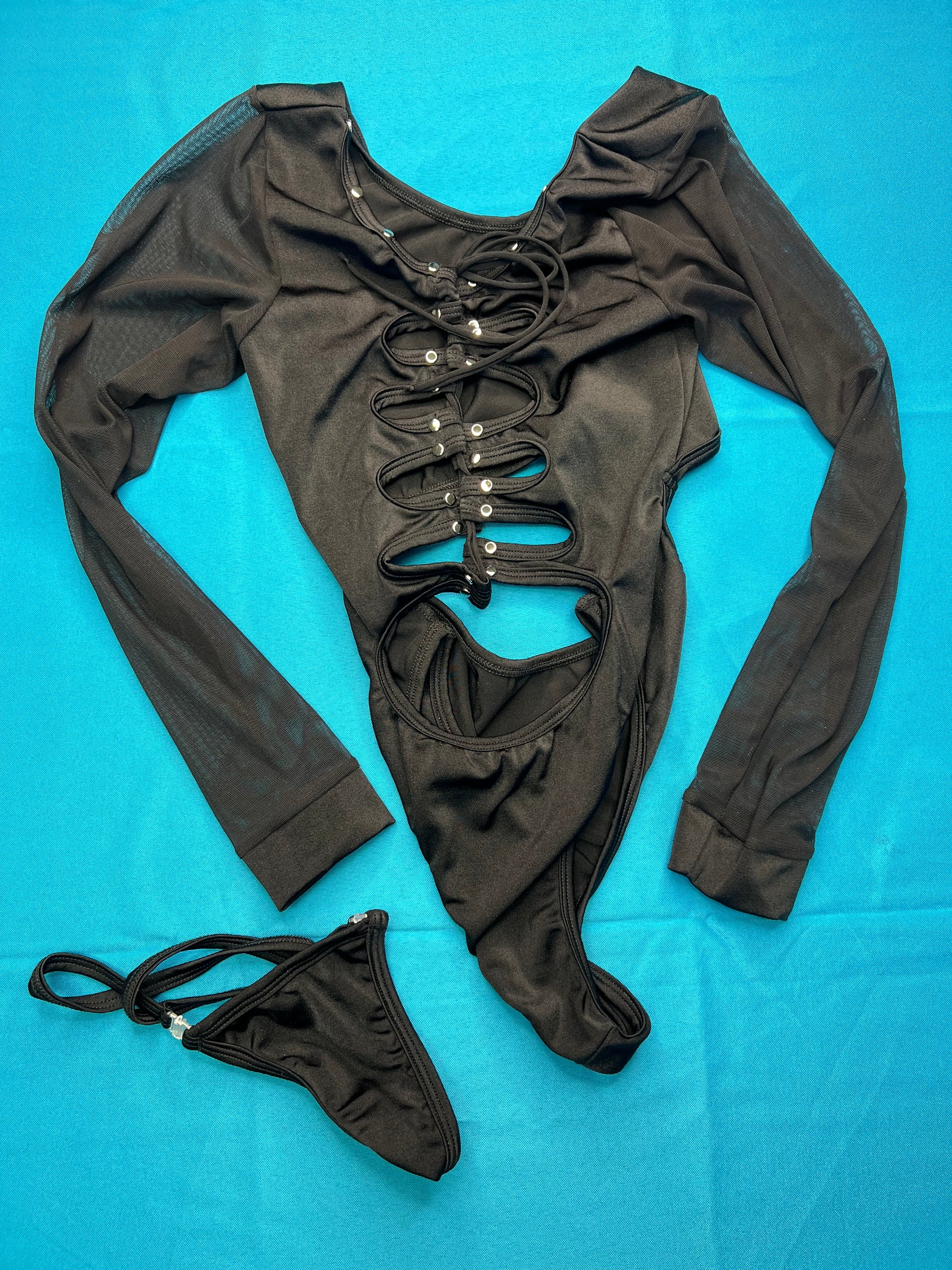 One-Piece Black Mesh Leotard Exotic Dance Wear Stripper Outfit
