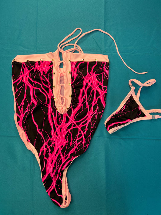 One-Piece Pink Lightning Leotard Outfit Exotic Dance Wear