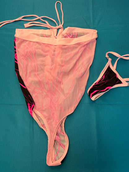 One-Piece Pink Lightning Leotard Outfit Exotic Dance Wear