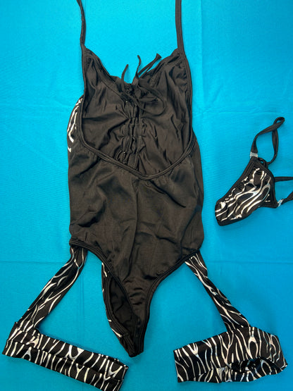 Exotic Dance Wear One-Piece Black/Chrome Sexy Stripper Outfit