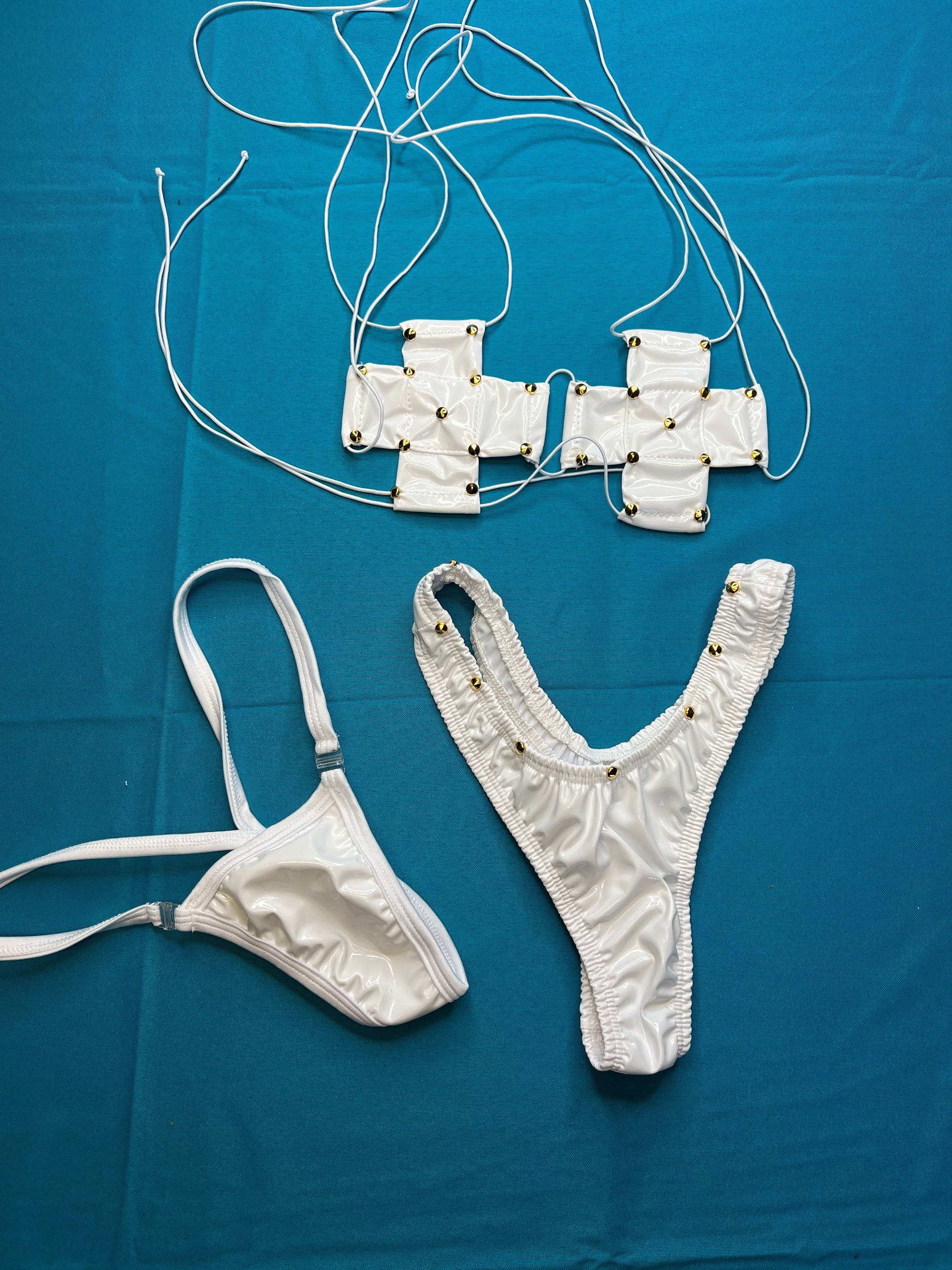 Exotic Dance Wear White Latex Two-Piece Set Strippers' Lingerie