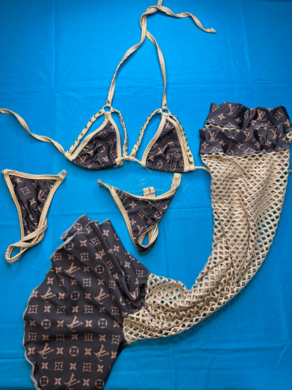 Brown/Gold Exotic Dance Wear Bikini Leg Outfit Strippers' Choice
