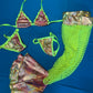 Neon Yellow Fishnet Scale Stretch Fabric Leg Dance Wear Outfit