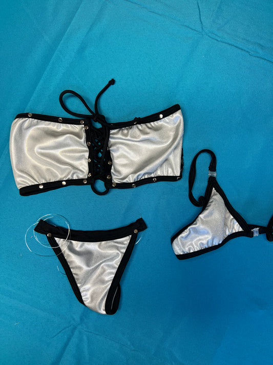 Two-Piece Bikini Mat Chrome/Black Stretch Fabric Tube Top