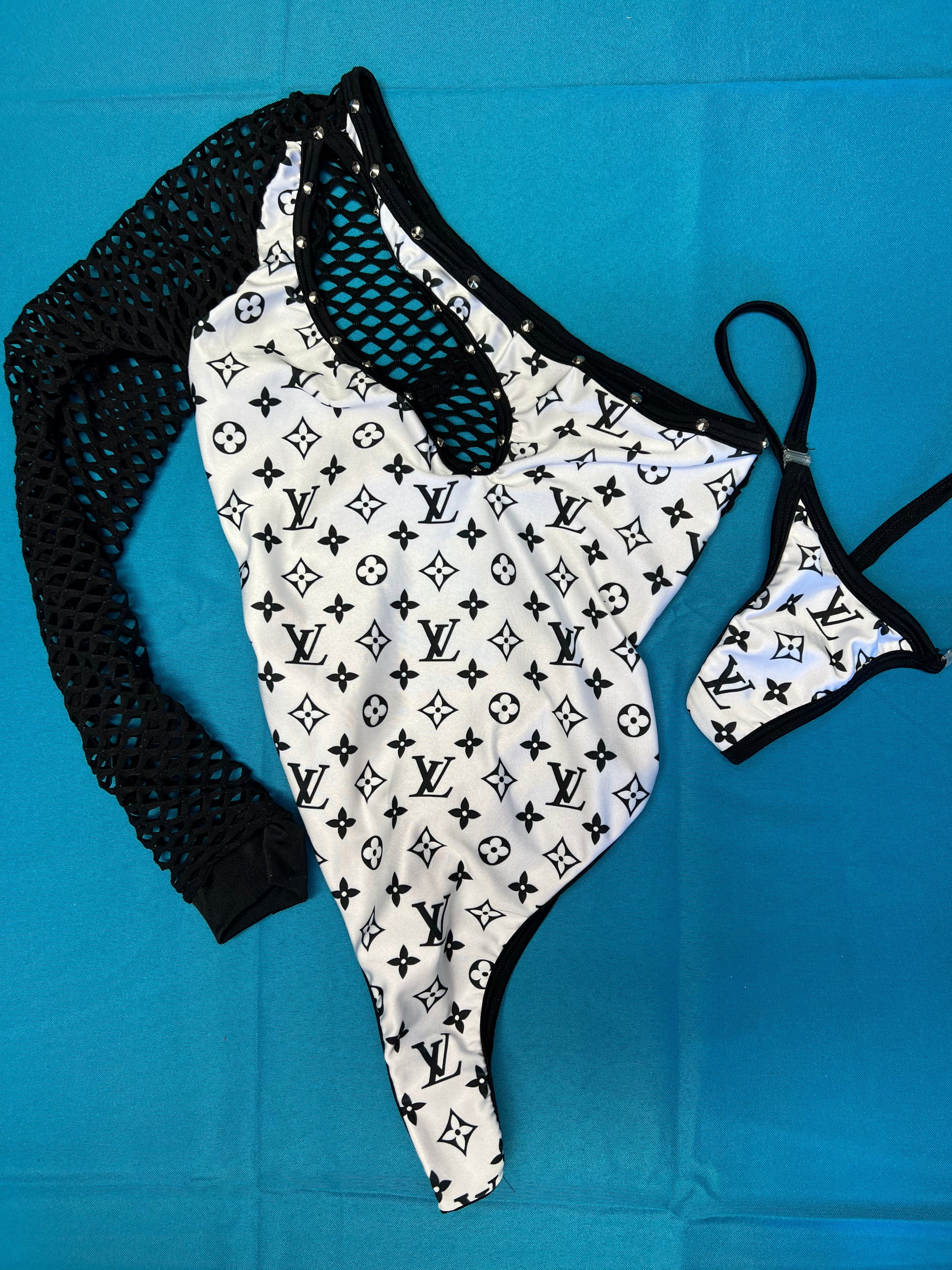 One-Piece Black Mesh and White/Black