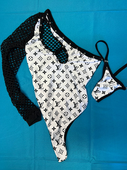One-Piece Black Mesh and White/Black