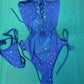 Sparkling Royal Blue Mesh-Silver Stretch Fabric One-Piece Outfit