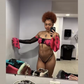 Metallic Pink Stretch Fabric Exotic Dance Outfit with Long Sleeve