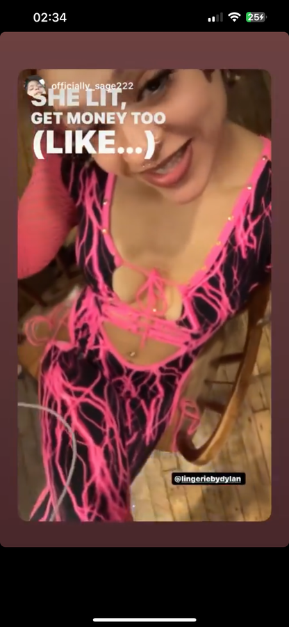 Exotic Dance Wear Hot Pink Fishnet Long-Sleeve Body Suit 