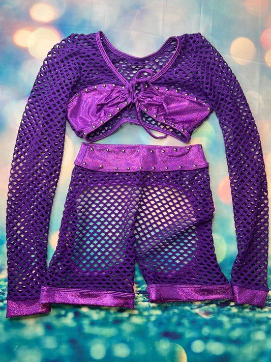 Purple Two-Piece Exotic Dance Wear Outfit Dazzle the Night