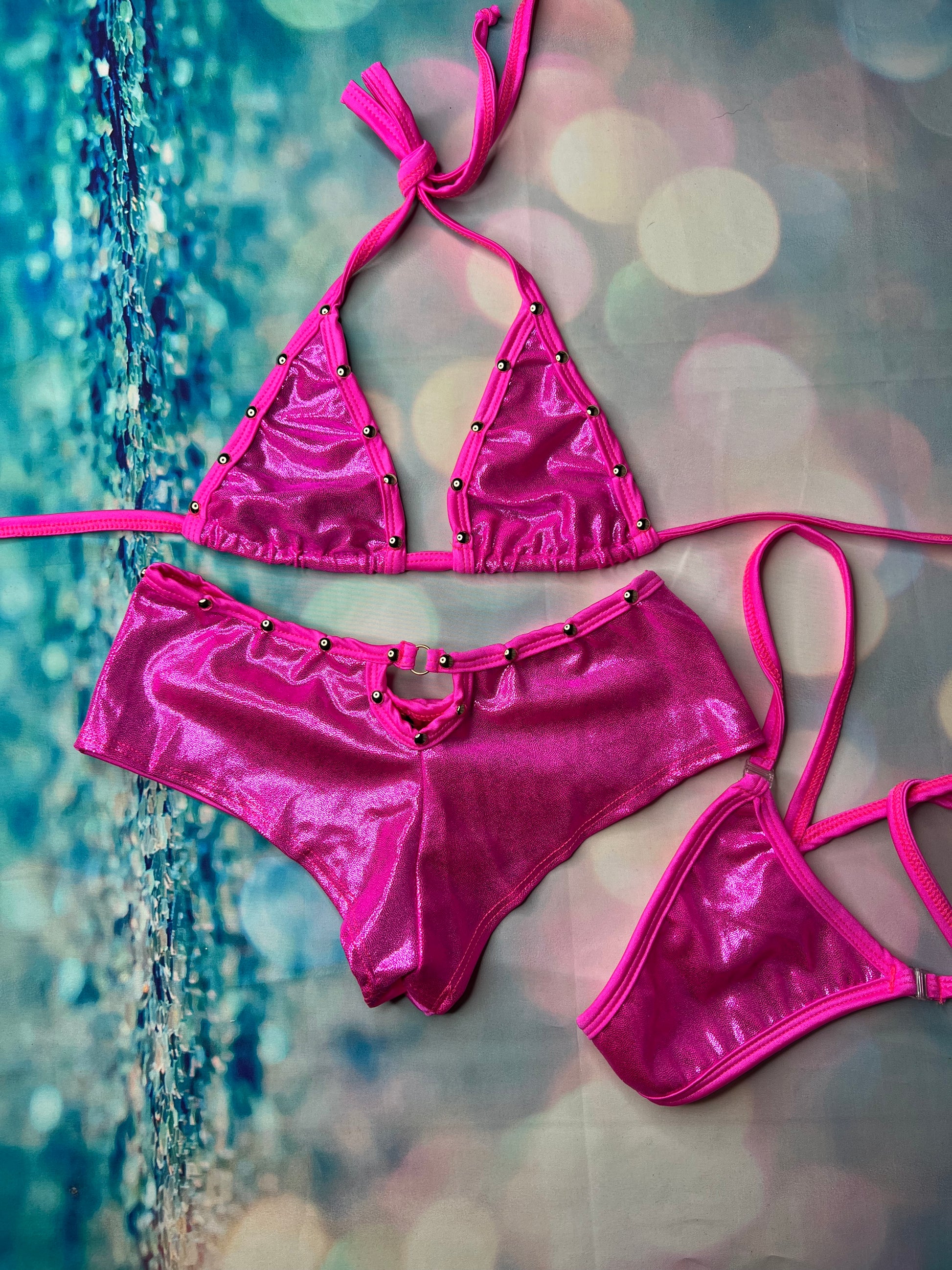 Exotic Dance Wear Hot Pink Two-Piece Outfit Dance Lingerie 