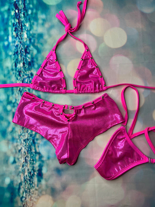 Exotic Dance Wear Hot Pink Two-Piece Outfit Dance Lingerie 