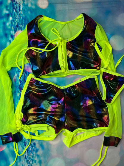 Exotic Dance Wear Two-Piece Outfit Set - Bold Stripper Attire