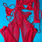 Red Fishnet Single Sleeve Bikini Top Dance Wear & Bartender