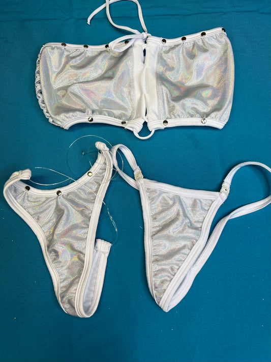 Two-Piece White/Silver Confetti Tube Top Dance Wear Set
