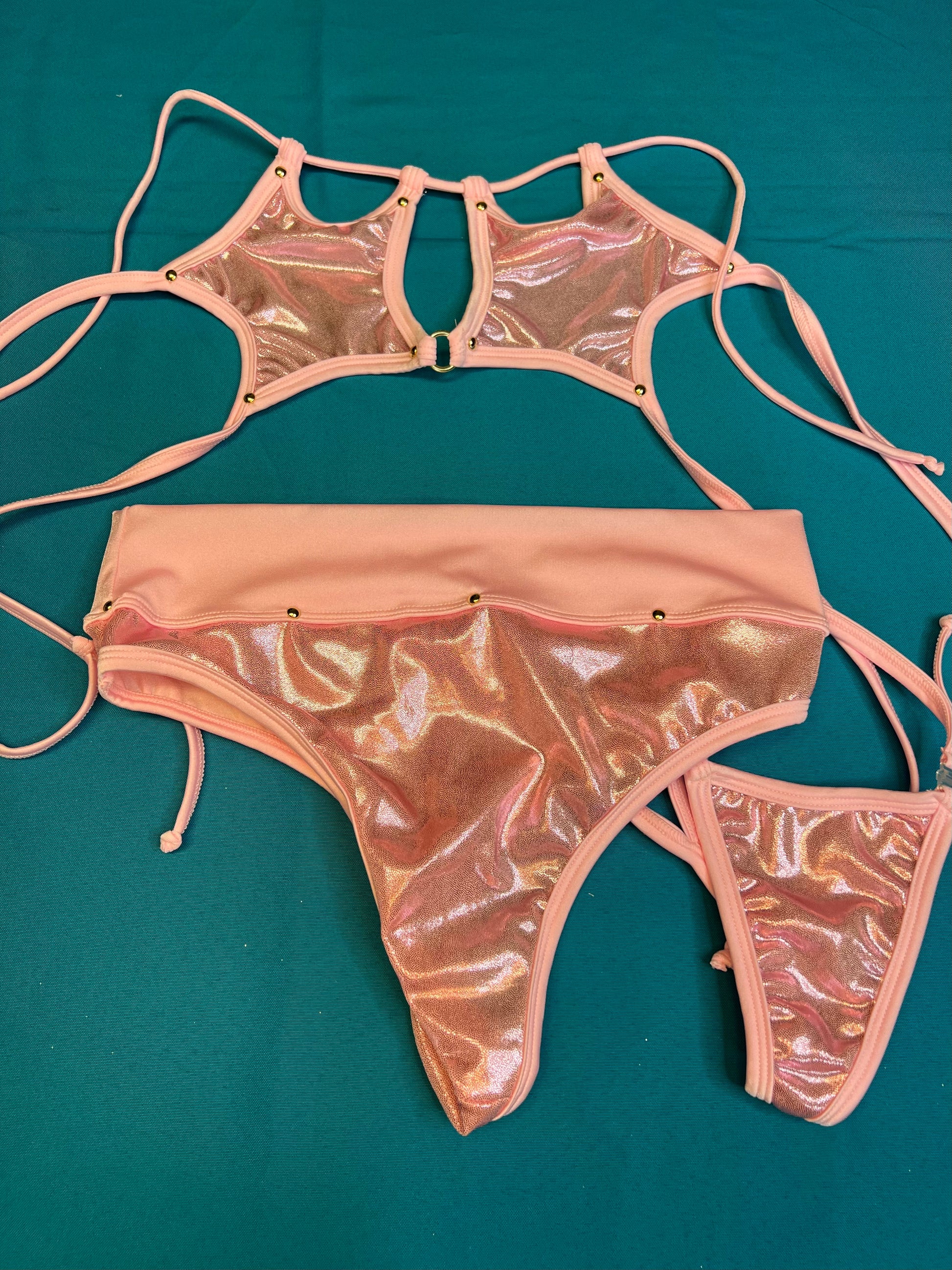Star Bikini Top High-Waisted Shorts Peach Stretch Fabric Lingerie