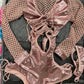 One-Piece Pink Shimmer Stretch Fabric/Nude Fishnet Romper 