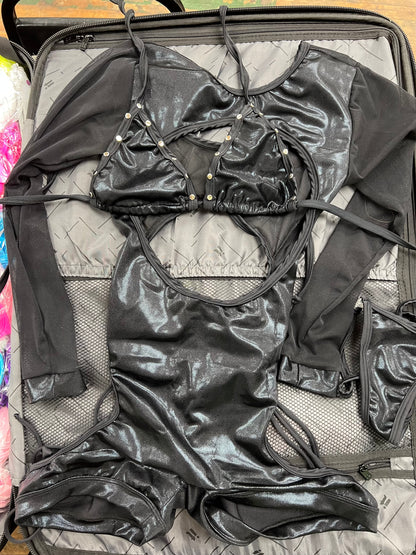 Mesh Long Bikini Top Black Outfit One-Piece Metallic Black/Black