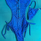 Sparkling Royal Blue Mesh-Silver Stretch Fabric One-Piece Outfit
