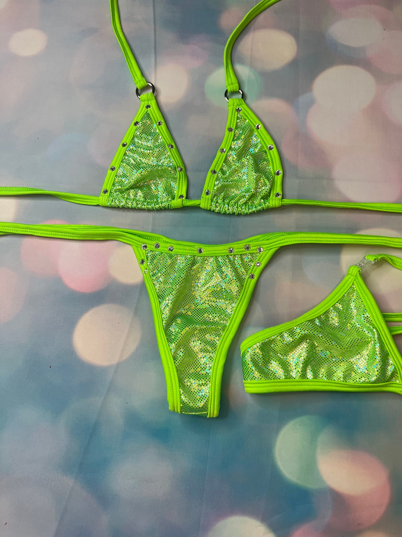 Suspender Thongback Swimsuit in Neon Green