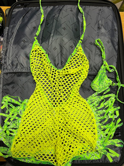 Premium One-Piece Fishnet Fringe Outfit for Exotic Dancers