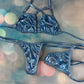 Metallic Baby Blue Two-Piece Bikini Outfit Exotic Dancer Lingerie