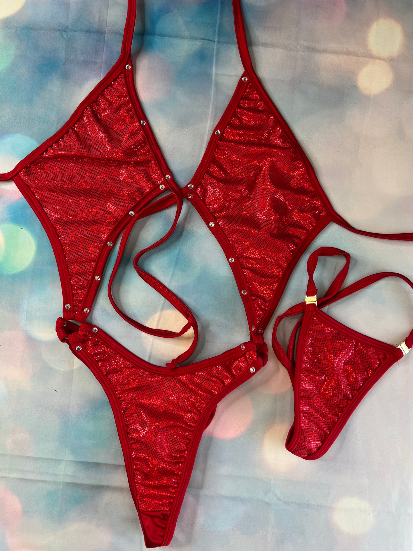 Metallic Orange Exotic Dance Wear Outfit One-Piece Lingerie 