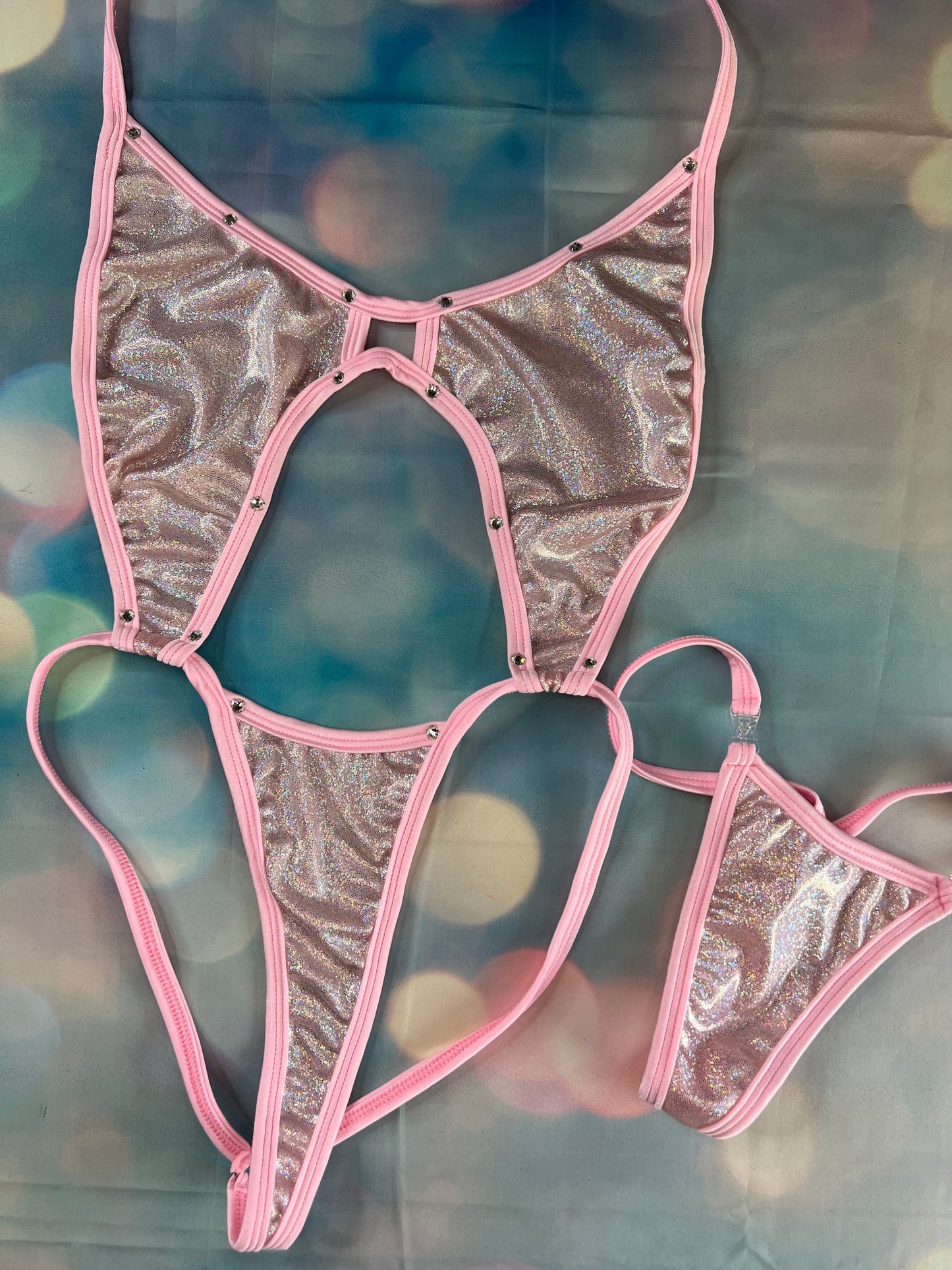 Metallic Orange Exotic Dance Wear Outfit One-Piece Lingerie 
