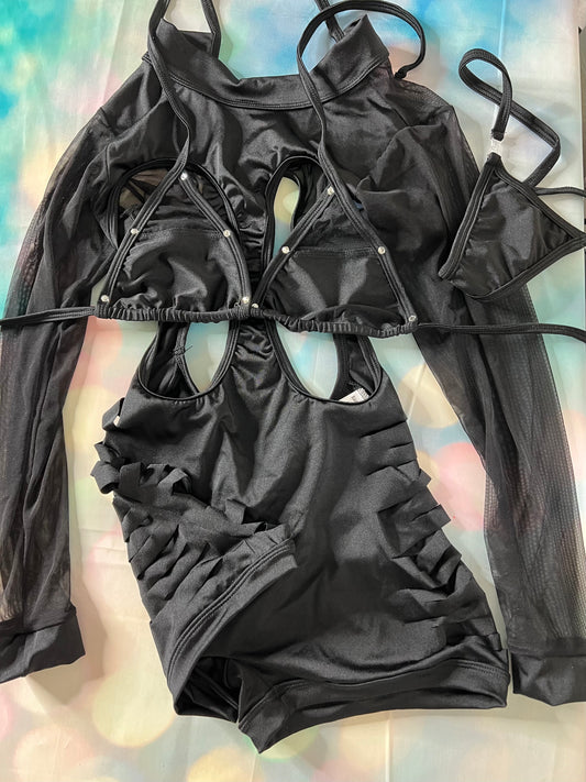 Black One-Piece Exotic Dance Wear Bartender Outfit Sexy Romper