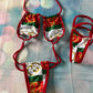 Exotic Dance Wear Sling Shot Outfit Red/Green Lingerie 
