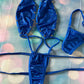 Metallic Blue Exotic Dance Wear Sling-Shot Outfit Sexy Lingerie