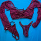 Burgundy Lace Two-Piece Lingerie Set for Exotic Dance Wear