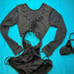 Sensual Black Stretch Fabric & Long Sleeve Mesh One-Piece Outfit