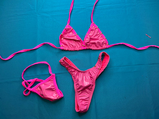 Two-Piece Pink Latex Outfit for Exotic Dance and Stripping