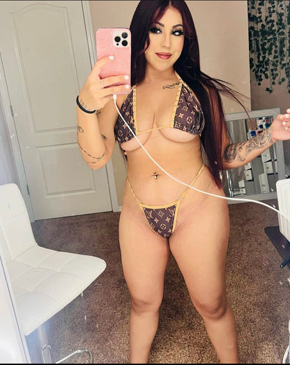 Two-Piece Brown/Gold Bikini & Skirt Set Exotic Dance Wear